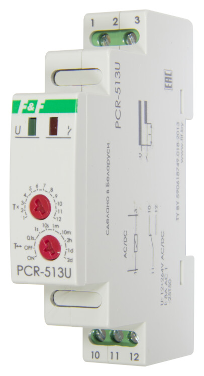 Реле времени с задержкой включения PCR-513U, контакт 1Р,  напряжение пит. 12-264В