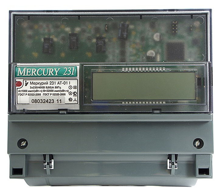 Счетчик э/эн. 3-фаз.  5-60А Меркурий 231 АТ-01I кл.т.1.0, 1-4 тар., внутр. тар. на DIN-рейку