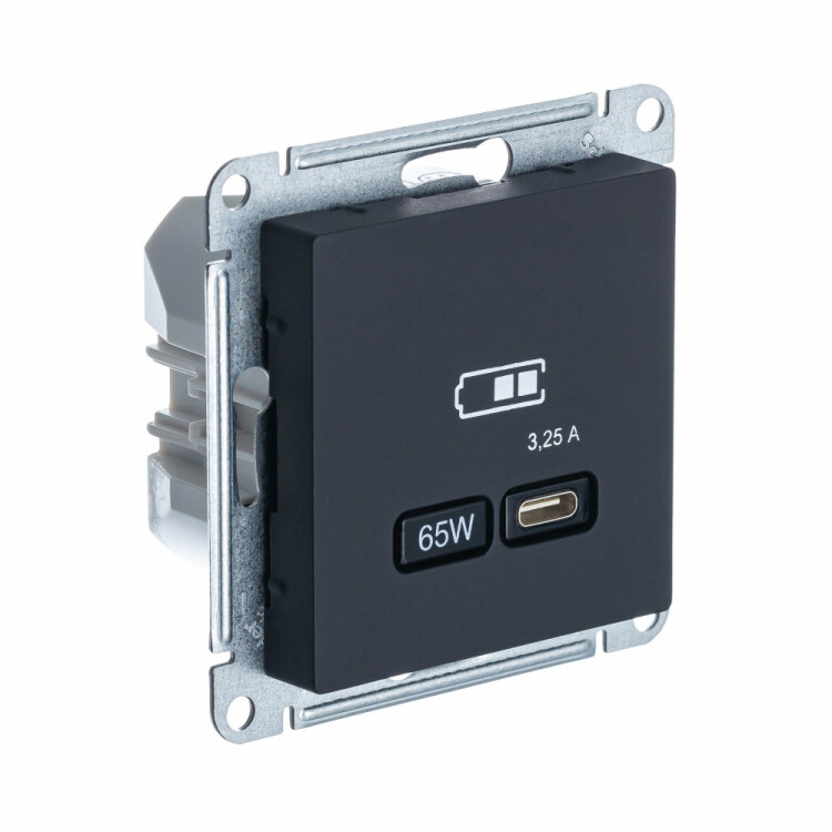 Розетка USB-C 65W высокоскор.заряд. QC, PD, карбон  AtlasDesign