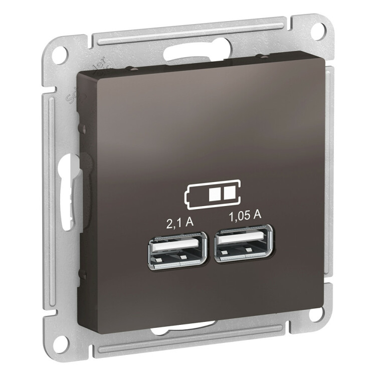 Розетка USB-зарядное устр-во 2-я, 2100мА, мокко  AtlasDesign