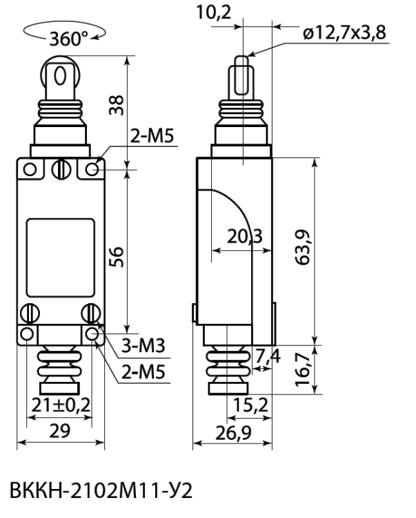 Концевой выключатель ВККН-2102М11-У2 роликовый толкатель 5А 1з+1р  IP65 TDM