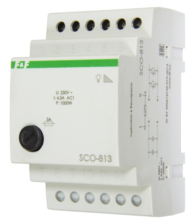 Регулятор освещения SCO-813 монтаж на DIN-рейке 35мм,для работы с лампами накаливания , 4,5А, 220В