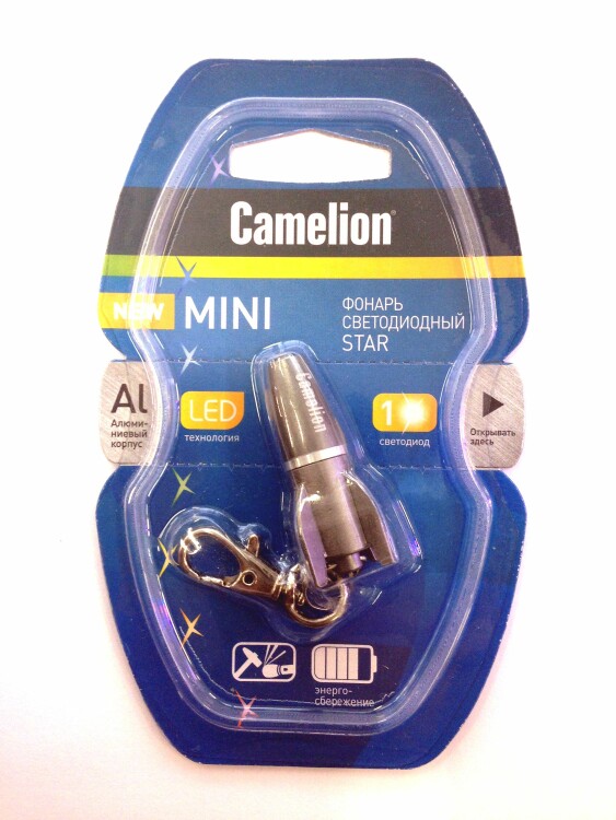 Camelion LED15-1R (фонарь-брелок, металлик, ракета,  1 LED,3xG3 в компл., алюм., блистер).