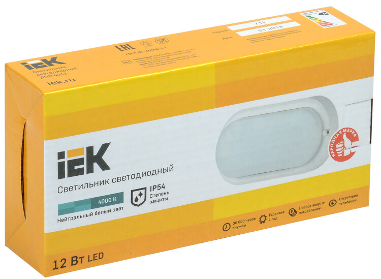 Cветильник ЖКХ (LED) 12Вт 800лм 4000К IP54 овал бел антивандальный IEK