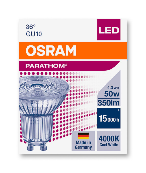 Лампа светодиод. (LED) с отраж. MR16 GU10  4.8Вт 350лм 3000К 230В Osram