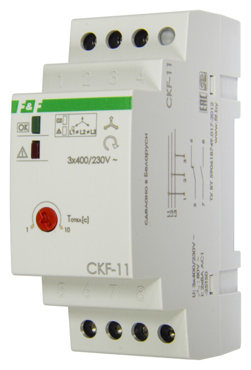 Реле контроля фаз CKF-11 регулировка задержки отключения, 2 модуля, дин-рейка