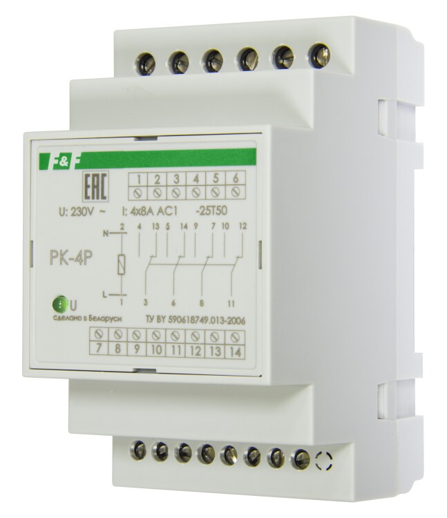 Реле промежуточное 4 переключ. контакт PK-4P  48В АС/DC, 4х8А , 4Р, IP 20