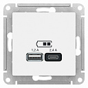Розетка USB-A 1,2А + USB-C 1,2А, Белый, AtlasDesign